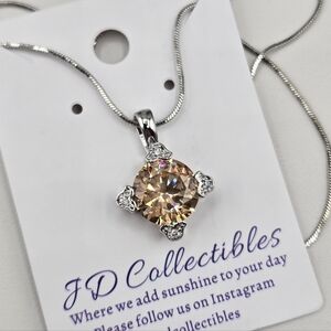 Swarovski Crystal Elements Silver Necklace Dark Champagne 18 - 20 inch Prom